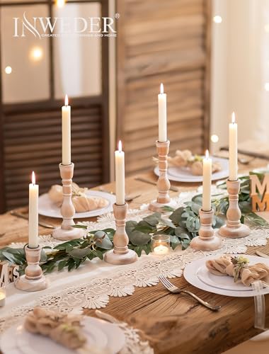 Wooden Candlestick Holders Rustic: Farmhouse Wood Taper Candle Holders Boho Candle Sticks Holder Fall Decor for Dinning Table Mantle Party Holiday Christmas Wedding Home Set of 6 - size: 3.7"/5.8"/7.8" H - 6Pcs