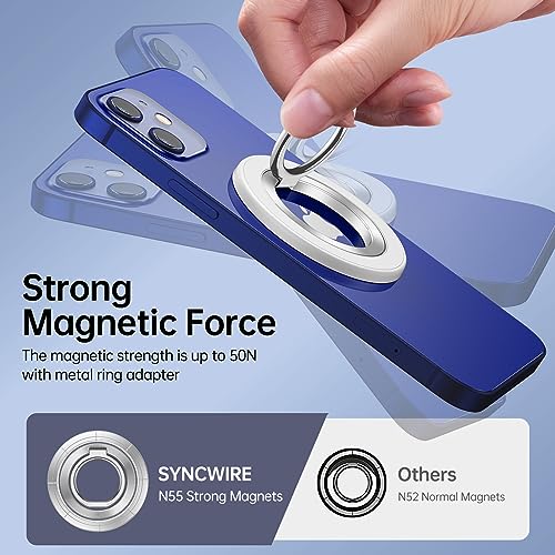 SYNCWIRE Magnetic Phone Ring Holder for MagSafe, 360° Rotation Cell Phone Grip Stand Finger Ring Kickstand Two-Sided Magnet Compatible with iPhone 17 Pro Max 16 15 14 13 12 MagSafe Accessories - color: Single Ring-1PCS-White