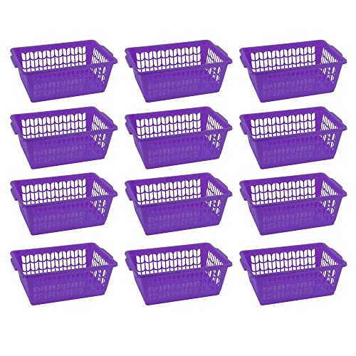 YBM HOME Plastic Perforated Storage Basket Bin Office Drawer, Shelf Desktop Countertop Tray Organizer 32-1188 (12, Purple) - color: Purple, size: Pack of 12