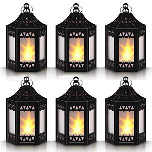 Mini Star Lantern with Flickering LED,Battery Included,Decorative Hanging Light,Christmas Decoration,Indoor Candle Lamp,Battery Lantern Indoor Use,Zkee(Set of 6 Black)