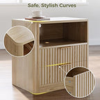 IRONCK Fluted Night Stand Set of 2, Modern Nightstand with Charging Station, Drawers and Open Shelves - Bedside Table Wood Side Table Set for Bedroom, Oak - color: Oak