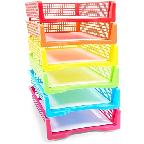 Bright Creations Classroom Turn in Trays - 6-Pack, Letter Size, 12.75 x 9.75 x 2.75 in, Rainbow Plastic - Teacher Supplies & Classroom Must Haves - Stackable Paper Organizer & Homework Trays