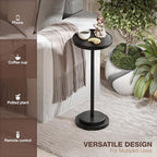 BLUEWEST Drink Table, 24.4" Tall Compact Side Table with Phone Slot and Weighted Base, Durable Pedestal Table Accent for Living Room (Flat, Walnut) (Black, Double Base)