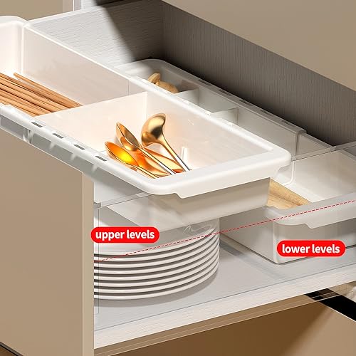 Plastic Drawers Organizer for Office Bathroom Bedroom Kitchen Desk - 1 Layers More White Storage Tray - Expandable 11.4-18.1 Inches (DEEP 2.3") - size: DEEP 2.3"
