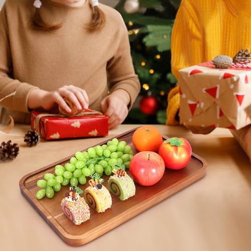 Large Wooden Serving Trays Long Party Charcuterie Boards Acacia Wood Platters Serving Cheese Board Rectangular Appetizer Snack Plates Rectangle Kitchen Dinner Platter for Food Dish Cake Dessert Tray - size: 16" x 10" x 0.8"