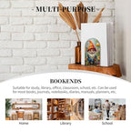 Decorative Bookends Floral Painting Gnome Flowers Kids Wood Bookends 2 Pcs Book Stoppers for Shelves Desk Non-Skid Modern Bookends for Office Kitchen School