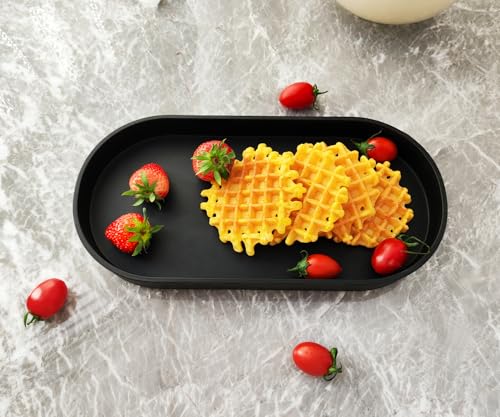 Black Small Tray (11.8 inch), Oval Tray for Kitchen Counter, Bathtub Bathroom Vanity Items, Countertop Organizer, Coffee Accessory, Bar, Serving Seasoning, Salt and Pepper, Soap, Perfume. - color: Black, size: 11.8" x 5.9" x 1.2"
