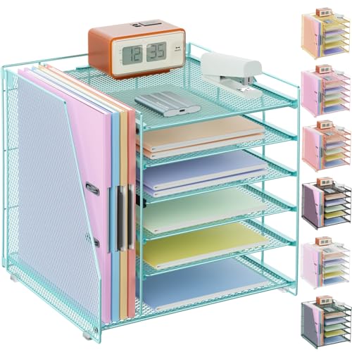 gianotter 6-Tier Paper Organizer With Magazine Holder, Desk Organizers and Accessories, Desk Accessories & Workspace Organizers, File Organizer for Office Supplies Storag (Blue, 6-Tier) - color: Blue, size: 6-Tier