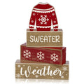 Lineshading 4 Pcs Christmas Table Decorations Ugly Sweater Christmas Decor Winter Tiered Tray Decor Xmas Centerpiece Decorative Ugly Sweater Block Signs Gift Farmhouse Xmas Decoration for Home Kitchen - style: Christmas Sweate