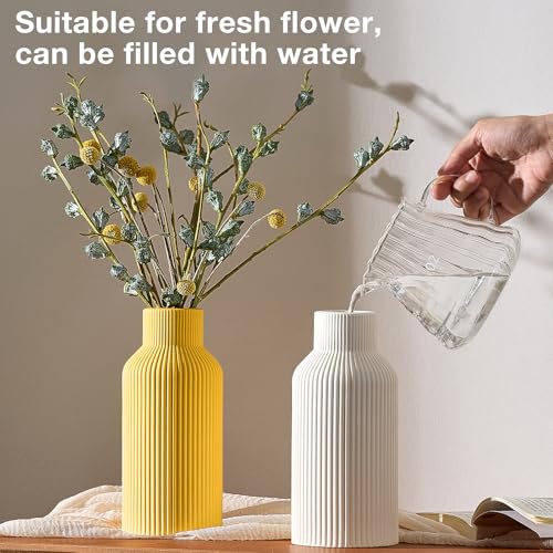 Mfacoy White Ceramic Flower Vase, Minimalist Decor, Modern Home Decorative Vase, Small Pampas Grass Vases For Kitchen, Bedroom, Office, Living Room, Bathroom, Shelf Centerpiece Table Decorations(8 in) - color: White