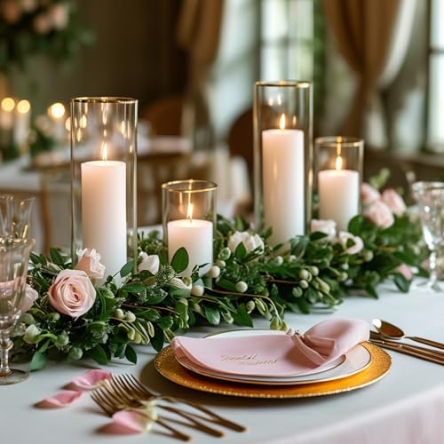 24-Pack White Pillar Candles with Glass Cylinder Vases - 12 Vases + 12 Candles, Elegant Tall Candle Holders for Weddings, Events, and Home Décor Centerpieces