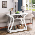Wooden Console Table with Curved Legs and Shelf, 3-Tier Modern Accent Narrow Sofa Table for Entrance Area, Living Room, Hallway, 47 in Wide Wood Console Table for Entryway (White) - color: White