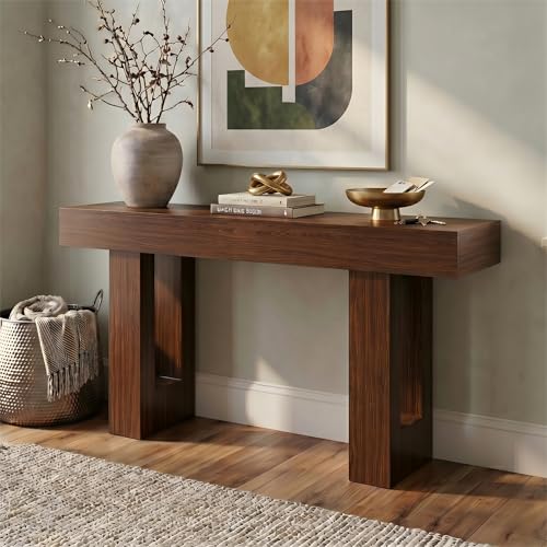 FURSUN 63" Console Table with 2 Drawers, Slim Entryway Table for Hallway, Narrow Sofa Table Behind Couch, Farmhouse Long Wood Accent Table for Foyer & Living Room, Dark Walnut - color: Dark Walnut