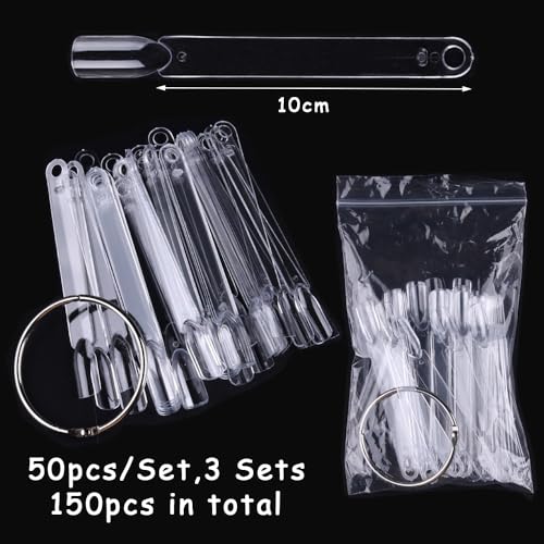 150 Pcs Nail Swatch Sticks with Ring, Clear Fan-shaped Nail Art Tips False Nail Sample Sticks, Nail Art Polish Practice Color Display Board Nail Supplies for Home or Salon Use - color: Clear Square Shaped