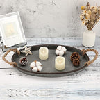 Hipiwe Galvanized Metal Iron Oval Tray with Rope Handle Farmhouse Serving Tray Rustic Industrial Decorative Centerpiece for Coffee Table Weddings and Parties Decor, Large - size: 15.4" x 9.8" x 1.6"