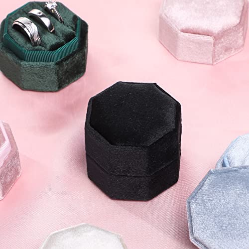 WantGor Velvet Ring Box, 3 Slots Jewelry Ring Gift Box Vintage Ring Display Holder Case for Wedding Ceremony Proposal Engagement (Black) - color: Black