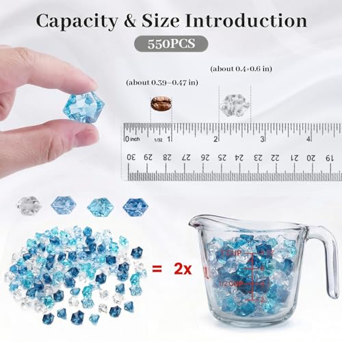 DomeStar 550PCS Small Mixed Blue Vase Fillers, Acrylic Fake Ice Rocks Blue Gems Crystals Plastic Diamonds Table Centerpiece Fish Tank Table Scatter Photography Props Display Decor (0.4 * 0.6) - color: Mixed Blue