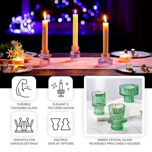 Efavormart Set of 6 | 3" Gold Ribbed Crystal Glass Mini Candle Holders, Taper Votive Tealight Candle Stands - color: Type2