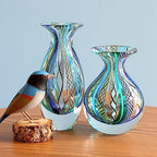 Ca D Oro Small Glass Vase Boho with Blue/Green Canes Hand Blown Murano-Style Art Glass - Model Nº 2 - color: Small Blue Model 2