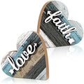 Jetec 2 Pcs Rustic Wooden Heart Table Decor, Daisy Farmhouse Home Decor, Bless This Home & Be Kind Sign for Living Room, Dining Room, Shelf & Mantel, Ideal Housewarming & Birthday Gift(Love Style) - style: Love Style