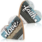 Jetec 2 Pcs Rustic Wooden Heart Table Decor, Daisy Farmhouse Home Decor, Bless This Home & Be Kind Sign for Living Room, Dining Room, Shelf & Mantel, Ideal Housewarming & Birthday Gift(Love Style) - style: Love Style