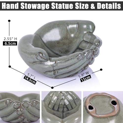 Ceramic Hands Bowl Dish Sculpture, Giving Hands Candy Holder for Succulent Planter, Crystal Rock Holder, Office, Keys Bowl for Entryway Table (Vintage Green) - color: Vintage Green