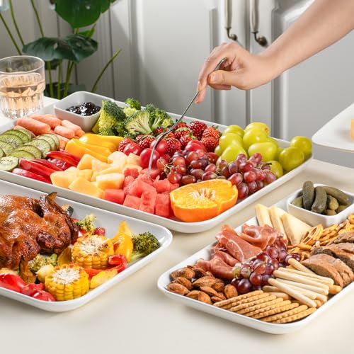 DELLING Serving Platter Set 18/16/14 Inch, Large White Porcelain Serving Trays for Entertaining, Rectangular Platters for Turkey Fruit Appetizer Party Wedding, Microwave Oven Dishwasher Safe, 3-Pack - color: White, size: 18/16/14inch