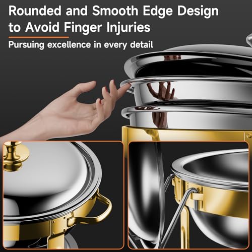 Chafing Dishes for Buffet, 4 Pack 5QT Round Stainless Steel Chafing Dish Set for Home Parties, Christmas Gatherings, Catering Events Complete Buffet Warmer Set (Golden 4) - color: Golden 4