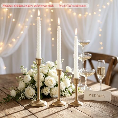 Gold Candlestick Holder Set of 3, Heavy Cast Iron Candlesticks with Antique Brass Finish, Sturdy Candle Sticks for Dining Table, Wedding, Fireplace, Home Decor - color: Antiqued Gold 6