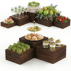 8 PCS Wooden Buffet Risers, Nesting Rustic Wood Display Stands, Multi-Size Dessert Table Display Set for Catering, Wedding & Party Events