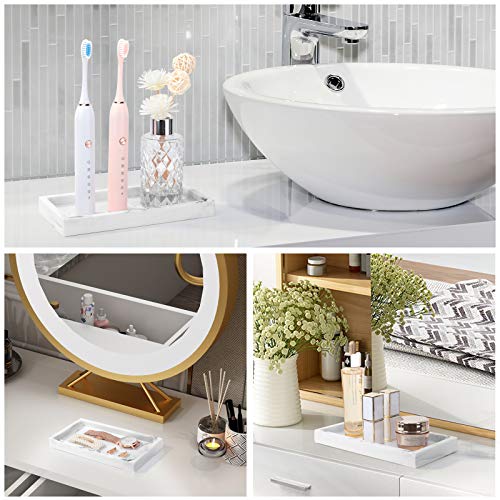 Emibele Vanity Tray, 8" Rectangular Resin Bathroom Kitchen Sink Counter Organizer Tray Dresser Tray Jewelry Ring Dish Holder Cosmetic Tray for Perfume Candle Small Plant Home Decor, Mini, Gravel White - color: Gravel White, size: 7.7" x 3.9" x 0.8"