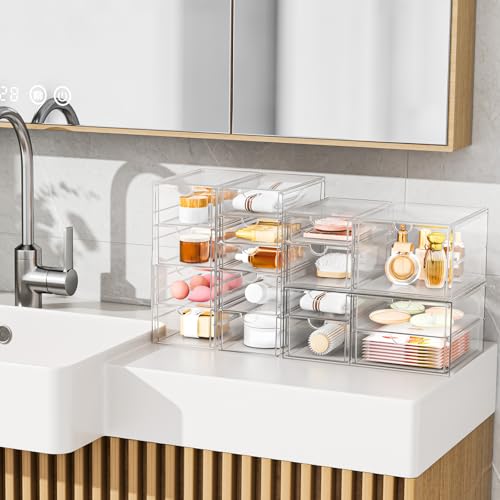 YFXCVSL Clear Stackable Storage Drawers, Acrylic Makeup Organizer with 7 Drawers, Bathroom Organizers and Storage, Plastic Bins for For Vanity, Undersink, Kitchen Cabinets, Pantry - size: 7 Drawers