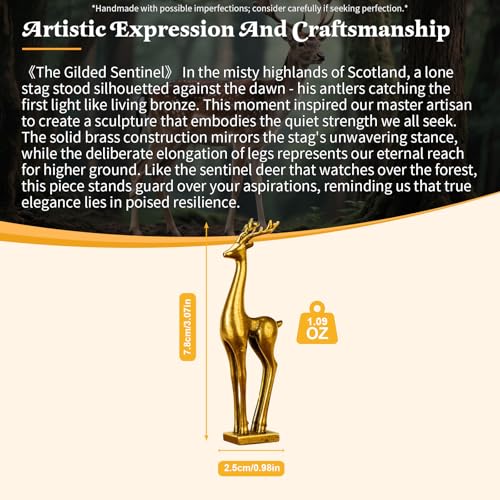CHOVY Retro Brass Deer Statue - 100% Solid Handcrafted Elegant Long-Legged Deer Sculpture, Nature-Inspired Office & Home Decoration, Collectible Art Piece, for Nature Lovers & Collectors - style: Long