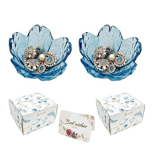 Mini Flower Ring Plate Jewelry Storage Tray Ring Holder for Dressing Table, Bedside Table, Room Bathroom Decoration, Valentine's Day Christmas Birthday Gift for Women (2pcs Blue) - color: 2pcs blue Jewelry Trays