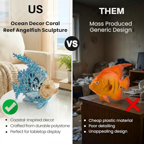 Ocean Decor Coral Reef Angelfish Sculpture Beach Home Decor Coastal Tabletop Collection 11 in x 10 in (Sky Blue) - color: Sky Blue, size: 11" x 10"
