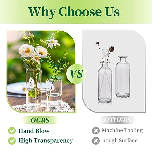 Small Glass Bud Vases for Centerpieces – Hewory 24pcs Clear Blown Single Flower Vases Bulk, Modern Mini Cylinder Vase Set for Wedding Anniversary Birthday Party Events Home Living Room Table Decor
