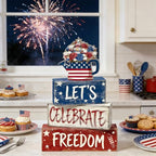 4th of July Table Decorations Patriotic Memorial Day Tiered Tray Decor Wooden Freedom Block Signs Independence Farmhouse 250th July Fouth Centerpiece for Tables Wooden Sign for Home Decor - style: Freedom