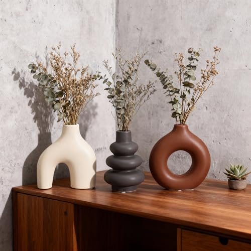 Ceramic 3 Pcs Vase Set,Modern Home Decor Table Centerpiece,Minimalist Nordic Vases, Wedding, Living Room, Bookshelf, Office, Modern Home, Entryway Boho Decor (D) - color: D