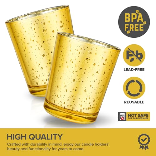 Stock Your Home Gold Votive Candle Holders Bulk Pack (36 Count), Tea Lights Candle Holder for Table Centerpiece, Christmas, Valentine, and Wedding Votive Candle Holders, Glass Votives Set