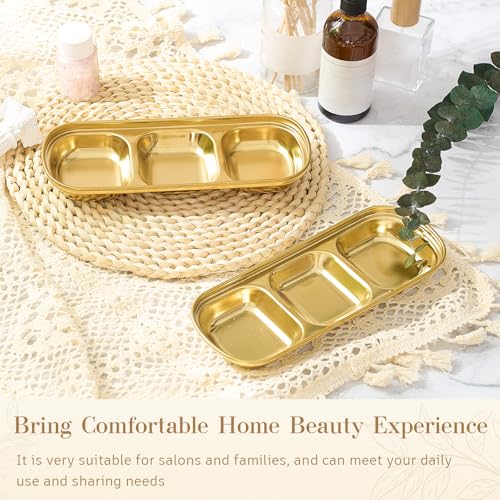 Teenyyou 4 Pcs DIY Esthetician Bowls Face Mask Tray Esthetician Supplies Stainless Steel Gold Compartment Serving Tray Women Skincare Products for Spa Salon Aesthetician Beauty, Nail Art (Medium) - color: Gold, size: Medium