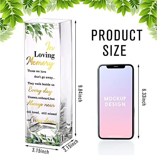 Hoolerry Botanical Theme Memorial Glass Vase with Sympathy Verse, Clear, Rectangular, 3.15 x 3.15 x 9.84 Inches, Decorative Flower Vase for Funeral, Memorial Parties, Table Top Centerpiece