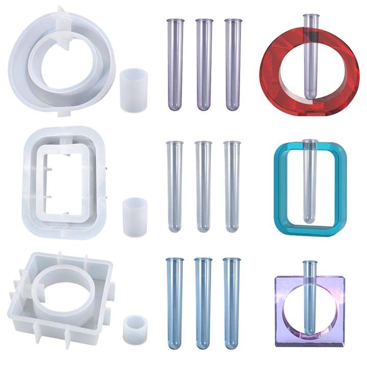 Resin Molds for Vase YIRUZWRD Silicone Mold Epoxy Resin Mold for Plant Propagation Station Resin Casting Vase Mold with 9 Test Tubes for Hydroponic Plants Flowers - color: 3 vase mold 9 tubes