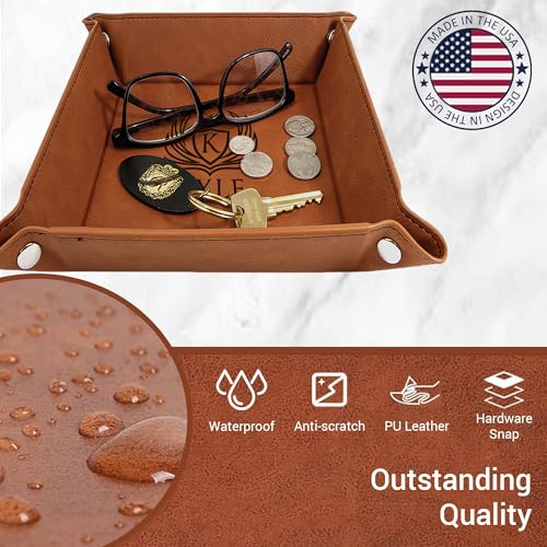 Personalized Valet Tray, Custom Engraved Leather Keys Tray for Men - Catchall Tray Organizer for Entryway Table, Unique Dad Birthday Gift from Daughter Son, Father Day - color: Personalized