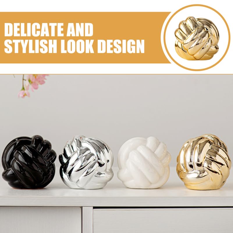 Cabilock Ceramic Thread Knot Ornament Nordic Style Home Decor Sculpture 3.34X3.14X3.14 Inch Textured Table Statue for Office Living Room Decoration - color: Golden