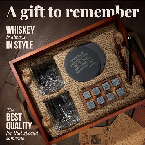 Mixology & Craft Premium Whiskey Set | Two 10oz Cystal Old-Fashioned Glasses, 8 Granite Chilling Stones, Metal Tongs, Recipe Cards in Rustic Wooden Crate Gift Set | Jameson Whiskey - size: Light Crate