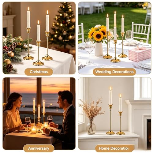SHDSL Gold Candlestick Holders, Taper Candle Holders, Set of 6, Metal Taper Candle Stick Holders, Vintage Christmas Brass Home Decor for Table, Room Decorations Housewarming - color: Gold
