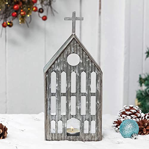 Church Shaped Tea Light Candle Holder Farmhouse Galvanized Metal Candle Holder Vintage Decorative Tealight Holder for Table Centerpiece Decoration - 4.53" x 1.97" x 10.43" - size: Church