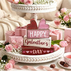 Yuntau 5 Pcs Happy Galentines Day Decorations Wooden Hearts Table Centerpiece Happy Galentines Day Party Table Sign for Valentines Tiered Tray Desk Mantle Shelf Decor - style: Hearts