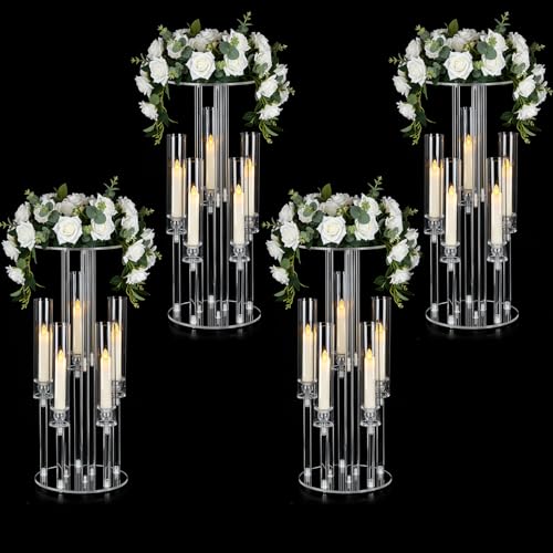 4PCS 5 Arm Candelabra,Clear Centerpiece for Table,Acrylic Centerpiece Stand for Wedding Reception,Acrylic Candle Holder for Event Celebration Wedding Birthday Home Christmas - size: 23.6inch-4pcs