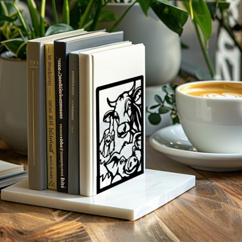 Peacoblue Metal Bookends for Shelves, Modern Decorative Heavy Duty Study Book Support Stoppers for Office, Desk, Shelf, Room 5.3"x4.3"x7.9" Cast Iron Simple Tall Bookends, 1 Pair (Farm Animals) - style: Farm Animals